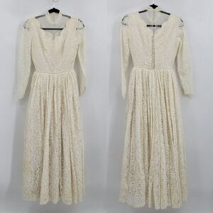 Vtg 70's Dress Handmade‎ Gunne Sax Wedding Cottagecore Full Maxi Illusion Sz XS